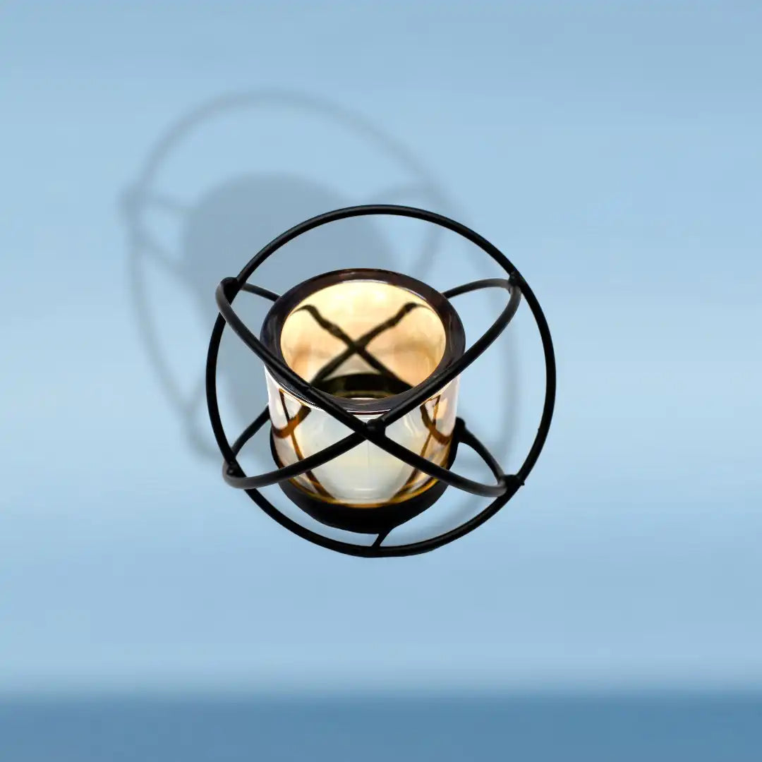 industrial votive candle holder black iron glass 10x8 4