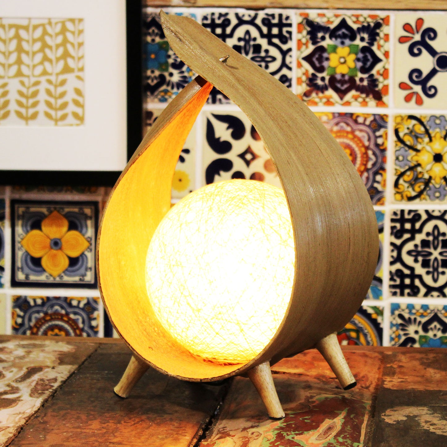 modern table lamp brown wood plant fiber 22x30