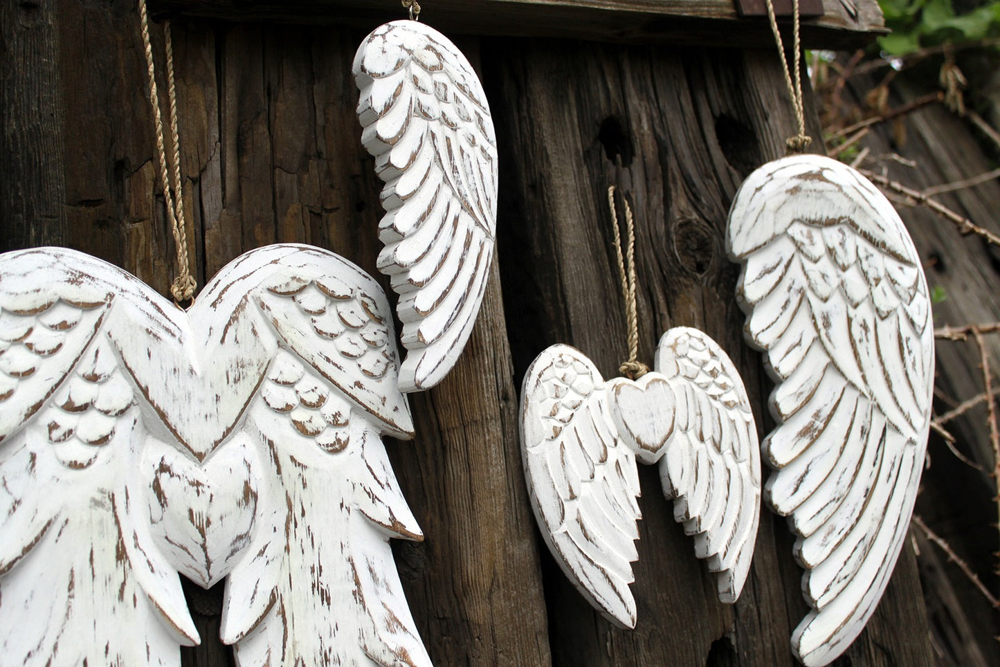 bohemian wood wall accent white angel wings white washed albesia wood 1 5x22