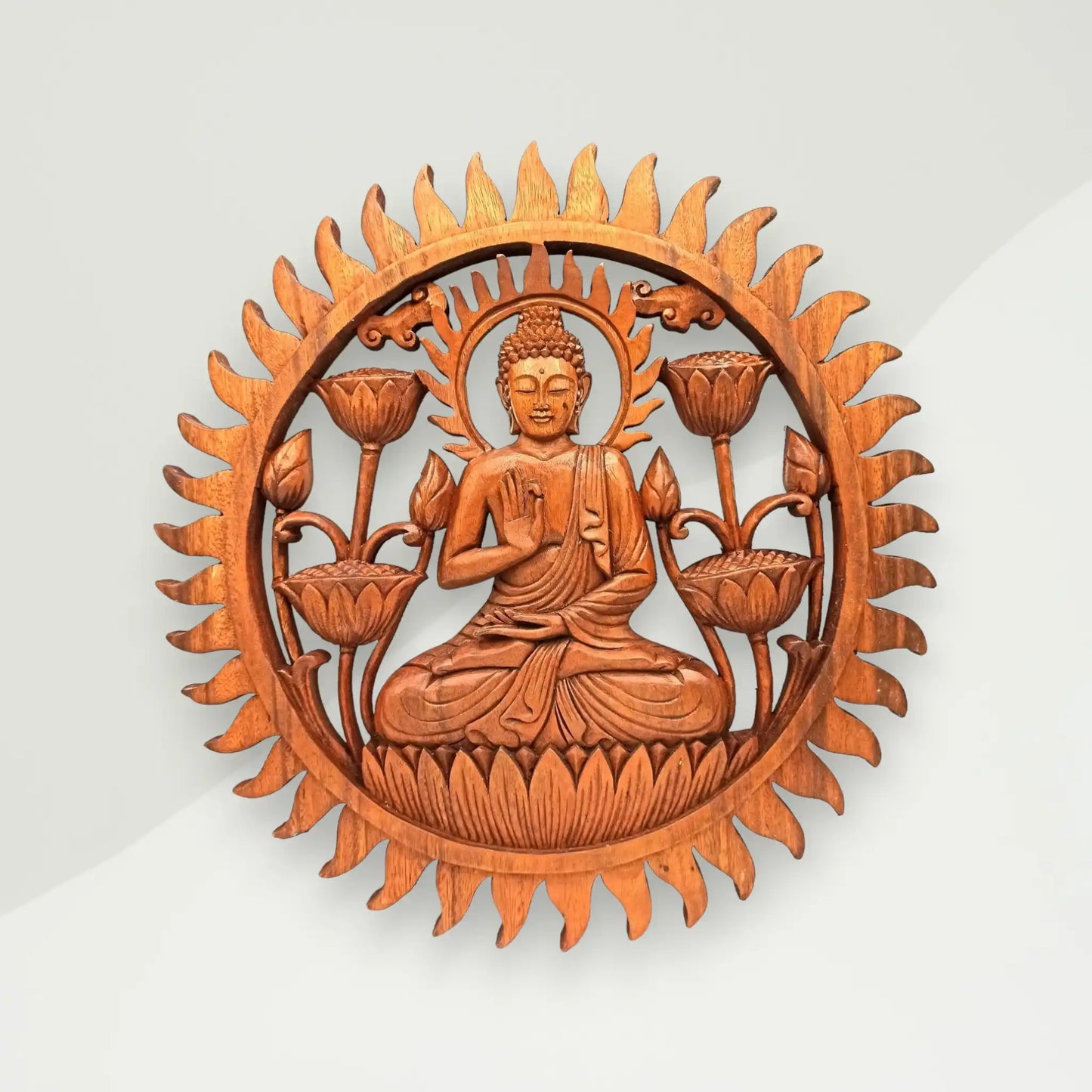 orijentalni drveni zidni ukras smedi buddha 40x2