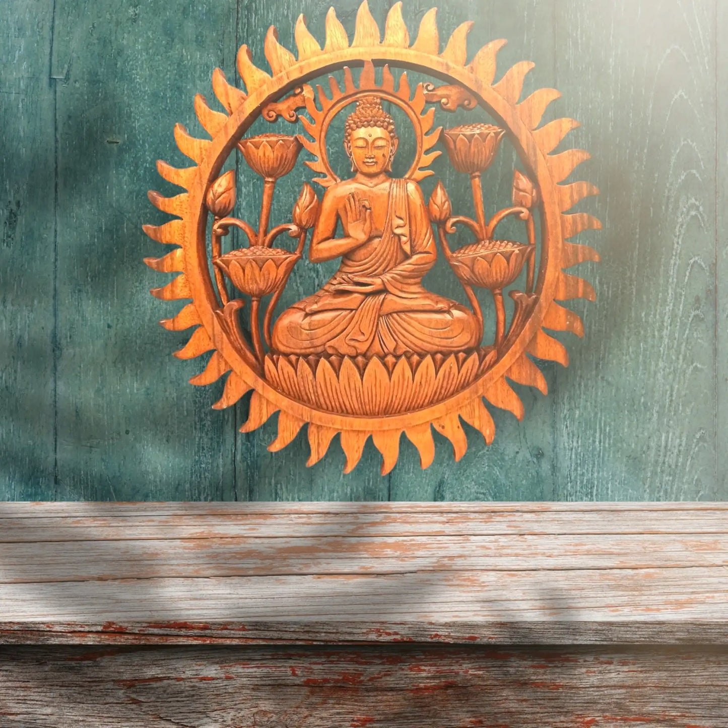 orijentalni drveni zidni ukras smedi buddha 40x2