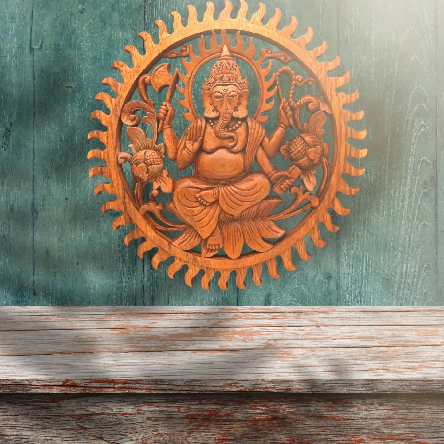 orientalni drveni zidni ukras smedi ganesh 40x2 cm