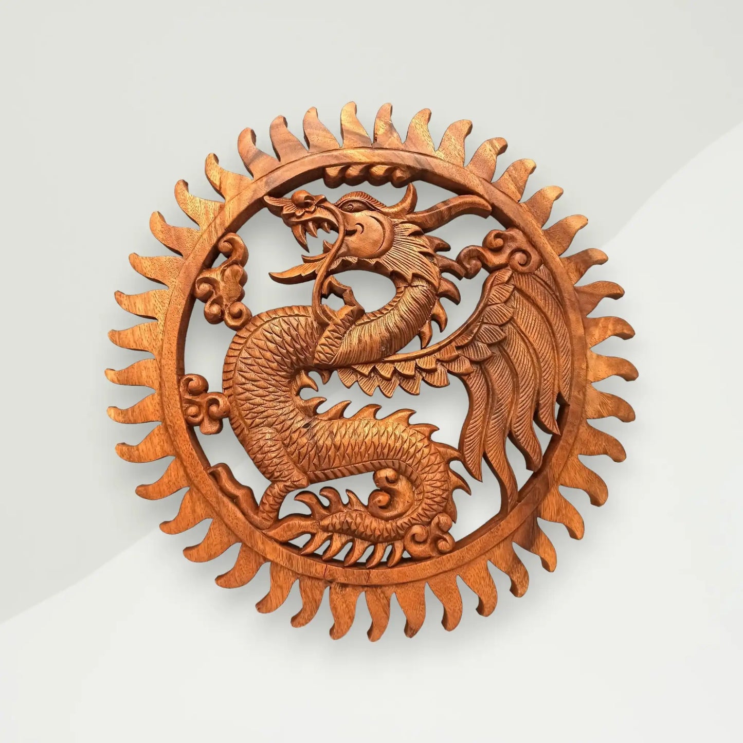 orientalni drveni zidni ukras smedi zmaj 40x2 cm