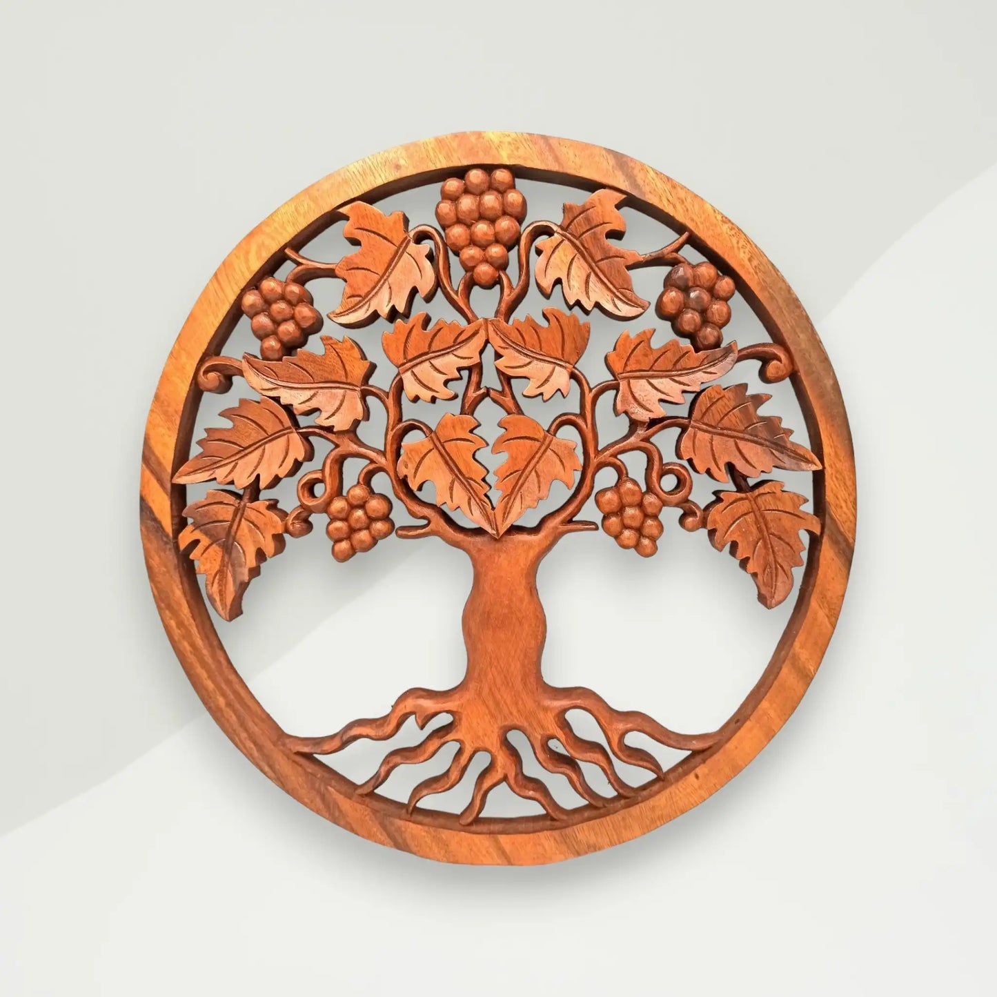 drveni zidni ukras smedi vinova loza i drvo zivota 40x3