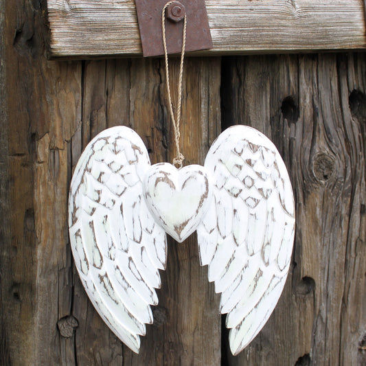 bohemian wood wall accent white angel wings white washed albesia wood 1 5x22