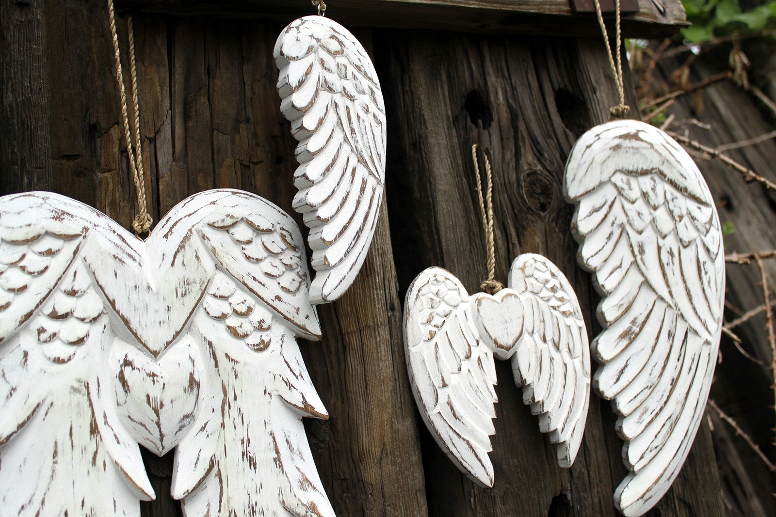 bohemian wood wall accent white angel wings white washed albesia wood 1 5x22